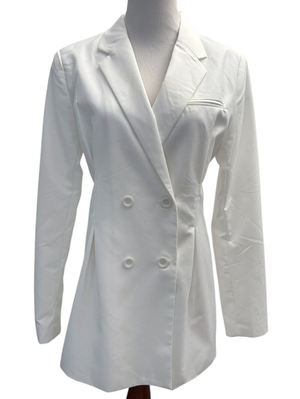 Adika Women's Size M Medium Double Breasted White Lined V-Neck Blazer Jacket NWT